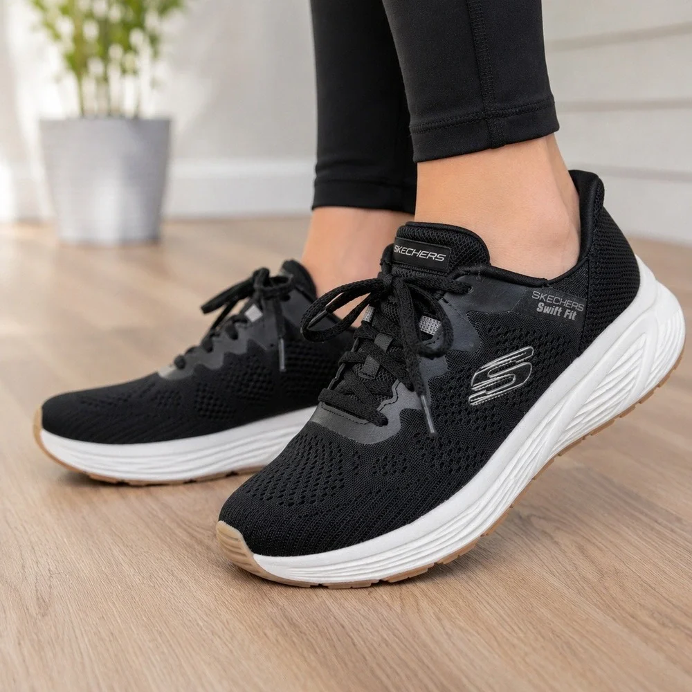 Skechers Swift Fit Walking Shoes Black Knit Comfort Sneakers‎ Athletic Women's 7